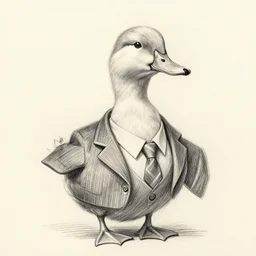 pencil sketch art of a duck in a suit.