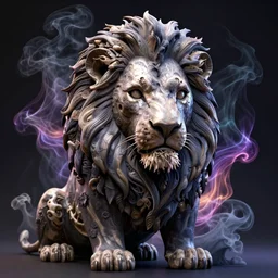 a beautiful detailed 3 d matte portrait of a lion made of dark smoke ominous, magical realism, texture, intricate, skull, skeleton, whirling smoke radiant colors, fantasy, volumetric lighting, high details