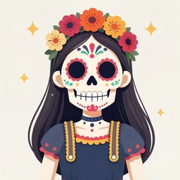 illustration of a sugar skull day of the dead girl, art by lixin yin