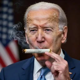 A portrait of joe biden smoking a rolled marijuana joint, 8k, hyper detailed