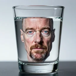 walter white face made of water, walter white in a glass, a highly detailed glass of water