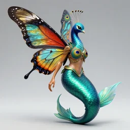 creature with butterfly wings, peacock head, and mermaid tail, syd mead, john harris