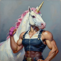 palette knife oil painting portrait of estrella, a muscular bouncer with a unicorn horn, extreme detail, artstation trending, artgerm, any racial background, deviant art, octane, substance, art history 8 k