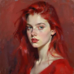 romantic portrait, beautiful juicy brush strokes, alla prima, realist, by richard schmid and sargent, trending on cgsociety, red