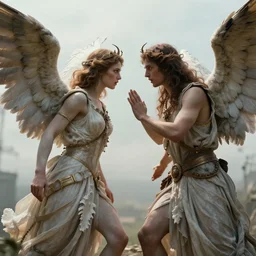 angels fighting belial, natural lighting, realistic, cinematic, close shot, stolen footage, octane render