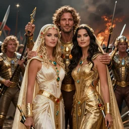 epic portrait of gal godot and megan fox as dejah thoris princess of mars just after winning the battle, lorenzo mastroianni, stanley artgerm, wojtek fus