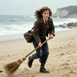 film still of Hermione Granger storming Normandy beach riding a magic broom in Saving Private Ryan