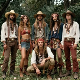 1 9 6 0 s photograph of a group of mixed gender hippies wearing peppermint themed outfits