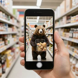 mobile photo of a bear shopping in a hardware store.