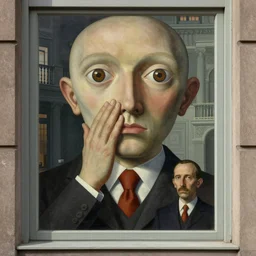 window eyes, one must withhold he celebrated his doom, avant garde post - morden monumental dynamic interior portrait by magritte and edward hopper, illusion surreal art, highly conceptual figurative art, intricate detailed illustration, controversial poster art