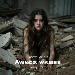 award winning photograph of an young woman amongst rubble, sad face, dirt, dreamlike, low contrast, beatuful composition, 4k