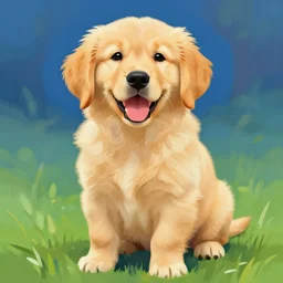 a happy golden retriever puppy, colorful digital painting by greg rutkowsky, trending on artstation
