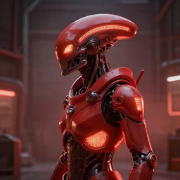 military - grade, industrial, portrait of glowing, warm, sharp edges, sleek contours, textured, reddish, atmospheric, misty, leds, futuristic cybernetic warrior alien in profile, highly intricate, detailed humanoid in a volumetric lighting warehouse, trending on artstation