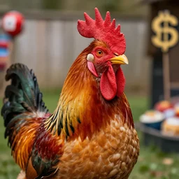 an elderly male rooster dressed up for bingo night