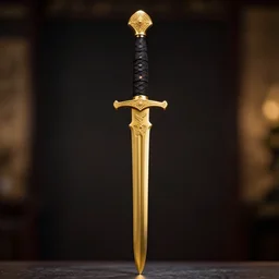 high quality presentation photo of a golden sword, photography 4k, f1.8 anamorphic, bokeh, 4k, Canon, Nikon