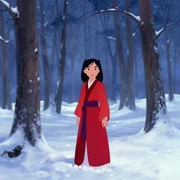 wooded snowdrift landscape from mulan ( 1 9 9 8 )