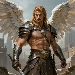 handsome viserys targaryen as a muscular angel of battle, urban fantasy romance book cover, D&D!, fantasy style, sharp focus!, ultra detailed, art by Artgerm and Peter Andrew Jones, WLUP