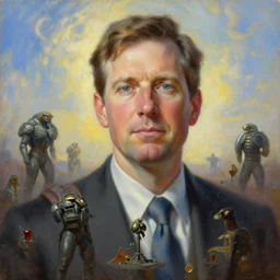 portrait oil painting, perfect expression, subconscious connects, purified consciousness, usa senator jim jordan, hyperion, foundation, fantasy character portrait, ultra realistic, wide angle, intricate details, mass effect, artifacts, luminous skies, highly detailed, michael cheval, peter mohrbacher, boris vallejo, jessica rossier, oil painting, highly detailed, cinematic lighting, unreal, natural tpose