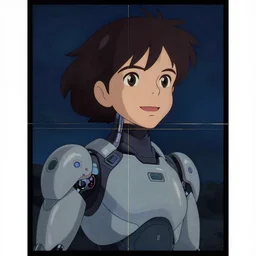 a stylized 2 d cinematic keyframe of a female cyborg at night, awe inspiring, joy gaze, cel - shaded, classical animation, edge to edge print, rendered by studio ghibli, artgerm, alyssa monks, andreas rocha, david kassan, neil blevins, rule of thirds, golden ratio, ambient lighting