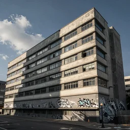 photo of bauhaus graffiti on brutalist building in dystopian shenzhen wide angle