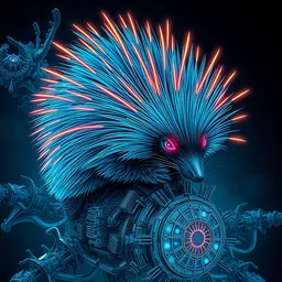 a cyberpunk porcupine with neon quills and fine blue fur on a fractal machine, simple background, highly detailed, by artgerm, greg rutkowski, luis royo and wayne barlowe