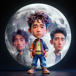 colourful caricature - 3 d vfx art - of a the moon, art style by james jean & hsiao - ron cheng, character concept art, unreal engine render, digital illustration, sharp, intricate detail, volumetric light, ray tracing, soft light, symmetric, pinterest, artstation, behance,