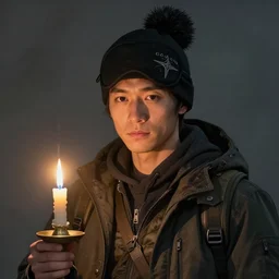 a male adventurer wearing a black sleeping cap with a puffball, holding a candle, portrait, d & d, science fiction, concept art, matte, sharp focus, illustration, concept art, jason chan, dan luvisi, karl thiart, uhd, 4 k, very detailed