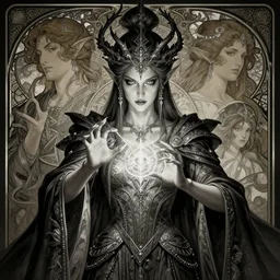 portrait of fantasy elf wizard, sorceress queen, casting a spell, face symmetrical, elite, elegant, concept art, intricate complexity, by shigenori soejima, krenz cushart, alphonse mucha, takato yamamoto, conrad roset, cinematic dramatic atmosphere, perfect, fine details, shaded, fine