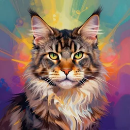 prompt! dream symmetry!! stunning portrait of beautiful a maine coon cat!! by victo ngai, kilian eng vibrant colours, dynamic lighting, digital art, winning award masterpiece, fantastically beautiful, illustration, aesthetically inspired by beksinski and dan mumford, trending on artstation, art by greg rutkowski, 8 k