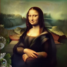 drone view of leonardo davinci, painting the mona lisa, illustration by leonardo davinci, highly detailed