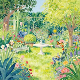 an illustration of a beautiful garden, painted by moebius and james jean