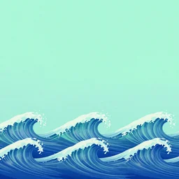 3 blue and green waves at the bottom, empty space above, artstation, concept art, smooth, very smooth, procreate illustration,