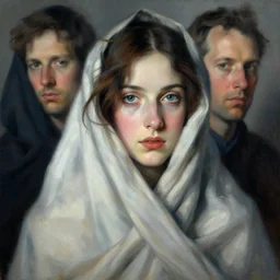 a very beautiful, cute face portrait of a woman draped in fabric by jenny saville and peter mohrbacher and roberto ferri, dramatic, dynamic lighting, sharp focus, motion