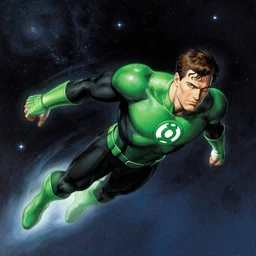green lantern flying through space. art by gaston bussiere.