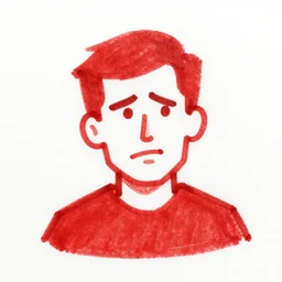 red on white background ms paint doodle of man looking smug