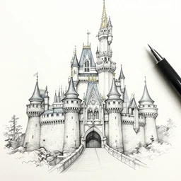 digital pen lineart sketch of a castle, by gnomon, boris vallejo and gnomon