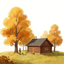 education autumn by autumn _ hill _ cabin _ man _ illustration _ by _ anton _ fadeev