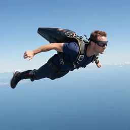 a full body photo of a man flying with a jetpack
