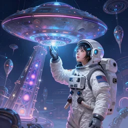 astronaut girl catched an human structure alien inside an ufo, ssci-fi, neon light and fantasy, intricate and very very beautiful and elegant, highly detailed, digital painting, artstation, concept art, smooth and sharp focus, illustration, art by tian zi and WLOP and alphonse mucha