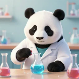 panda mad scientist mixing sparkling chemicals