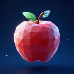 a 3D apple made of polygons, floating in a dark blue void of particles, 4k detailed, 8k