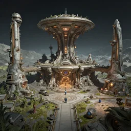 highly detailed wide - angle of an extraterrestrial moonbase, unreal engine, nicoletta ceccoli, mark ryden, earl norem, lostfish, global illumination, detailed and intricate environment