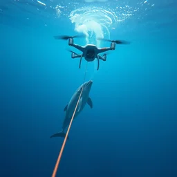 underwater drone spearing a dolphin