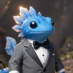 blue salamander in a grey tuxedo and a bowtie character icon