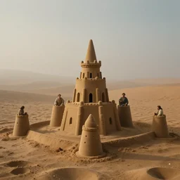 a sand castle in a foggy desert, by jean delville and sophie anderson and mandy jurgens and jean - auguste - dominique ingres, moody atmosphere, cinematic atmospheric, cinematic lighting, golden ratio, perfect composition, elegant, no crop, extremely detailed, 4 k, hd, sharp focus, masterpiece, trending on artstation