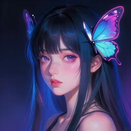 neon butterfly head girl | hyperrealistic digital painting by makoto shinkai, ilya kuvshinov, lois van baarle, rossdraws | trending on artstation