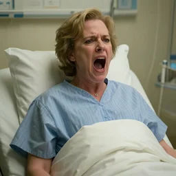 kathy bates, from misery, yelling in a hospital, digital art, realistic