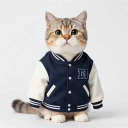 cat wearing a letterman jacket