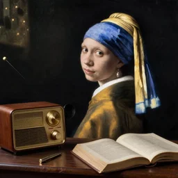 wizard, radio equipment, desk, tome, by Vermeer