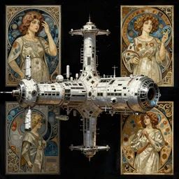 A outside view of abandoned space station in the deep space, fantasy, intricate, elegant, highly detailed, digital painting, artstation, concept art, illustration, art by artgerm and greg rutkowski and alphonse mucha